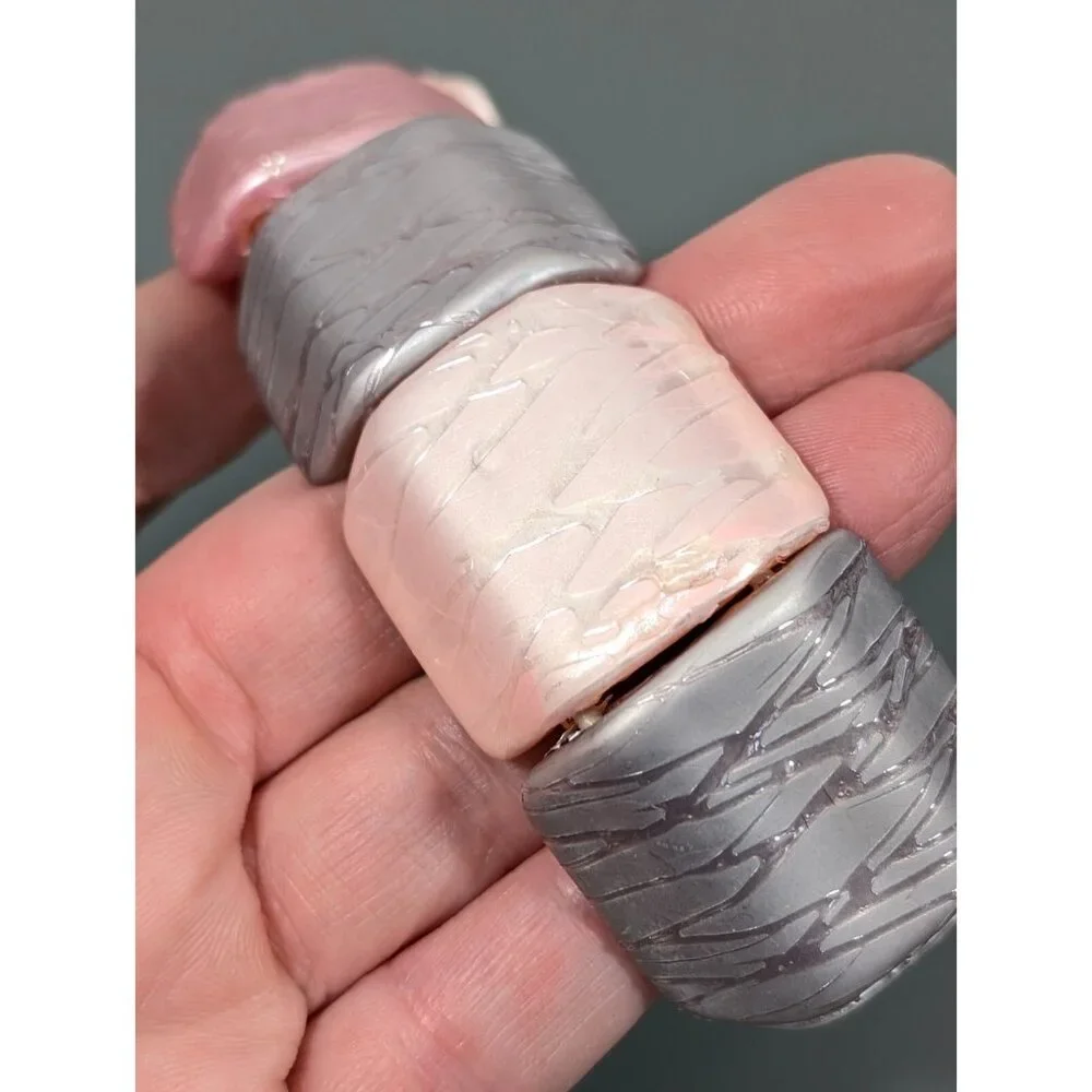 Vintage Retro Pink Acrylic Splatter Paint Style Panel Stretch Bracelet MOD‎ 7.5